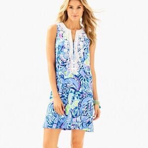 Lilly Pulitzer Blue Carlotta Stretch Shift Mini Dress Size 6
